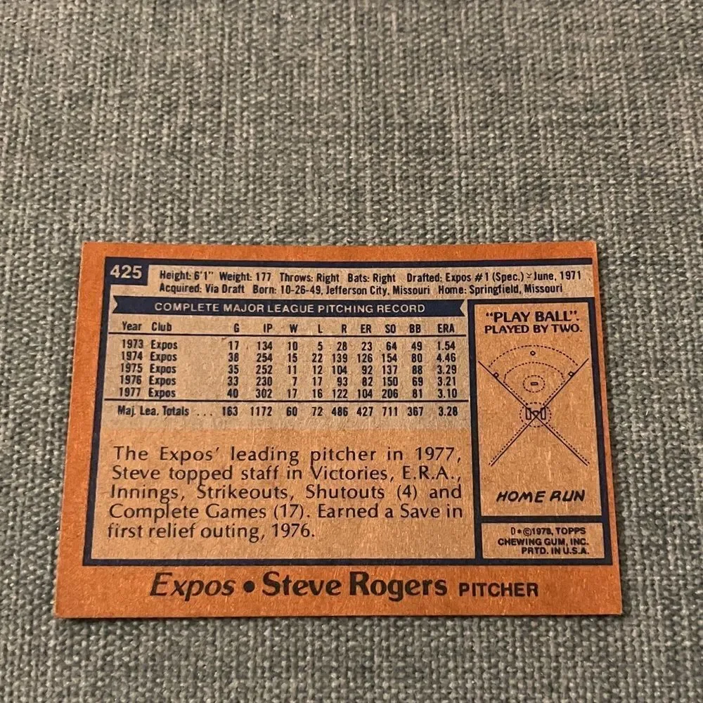 1978 Topps Montreal Expos Baseball Card Trading Card